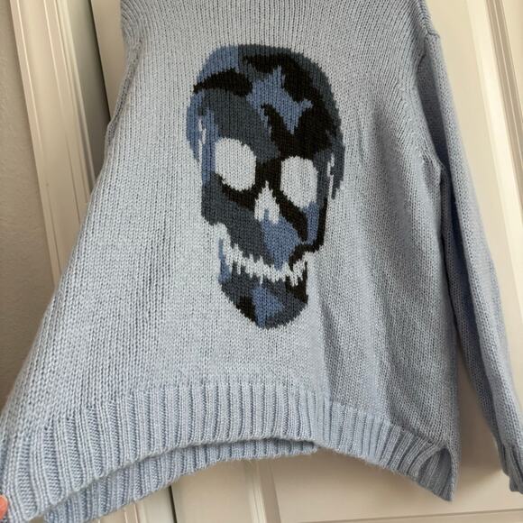 Wooden Ships Women’s Skull Wool Mohair Blend Sweater Sz M / L Light Blue - Picture 7 of 9